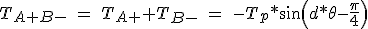 Ecuación de par estático para las fases A y B excitadas T_{A+B-}\ =\ T_{A+}+T_{B-}\ =\ -T_p*sin(d*\theta -\frac{\pi }{4})*cos(\frac{\pi }{4})\\ =\ -1.4*T_p*sin(p*\theta - \frac{\pi }{4})